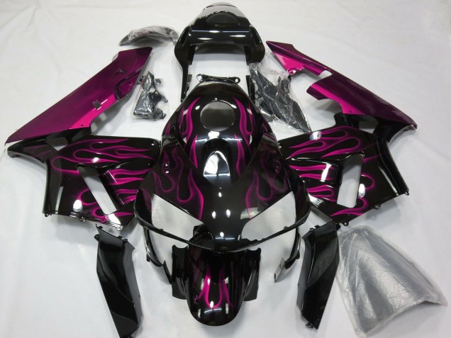 Mejores Carenado Moto Honda CBR600RR 2003-2004 - Negro Brillante Púrpura Llama