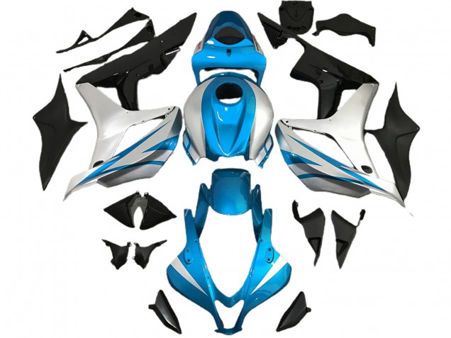 Mejores Carenados Moto Honda CBR600RR 2007-2008 - Plata Azul Claro Negro Brillante OEM Estilo