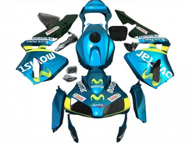 Mejores Carenados Moto Honda CBR600RR 2003-2004 - Azul Claro Amarillo Verde MoviStar