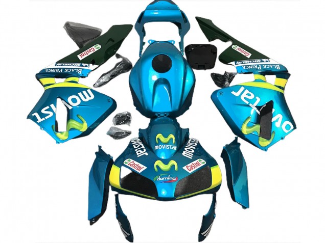 Mejores Carenados Moto Honda CBR600RR 2003-2004 - Azul Claro Amarillo Verde MoviStar