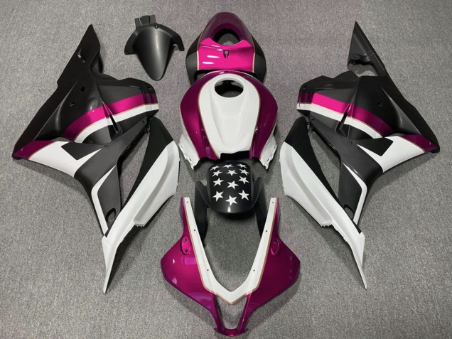 Mejores Carenados Moto Honda CBR600RR 2009-2012 - Blanco Rosa Negro Mate Estrella