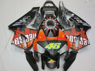 Mejores Carenados Moto Honda CBR600RR 2003-2004 - Negro Mate Naranja Amarillo Rossi 46