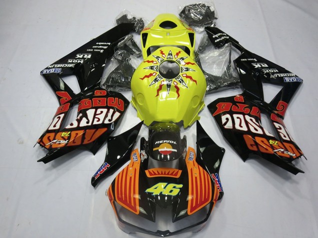 Mejores Carenados Moto Honda CBR600RR 2013-2023 - Amarillo Naranja Negro Brillante Rossi 46