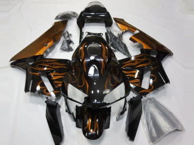 Mejores Carenados Moto Honda CBR600RR 2003-2004 - Negro Brillante Naranja Llama
