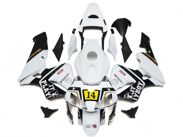 Mejores Carenados Moto Honda CBR600RR 2003-2004 - Blanco Amarillo Negro Brillante Playboy 14