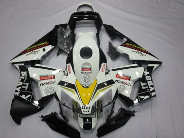 Mejores Carenados Moto Honda CBR600RR 2003-2004 - Blanco Amarillo Negro Brillante Playboy Estilo