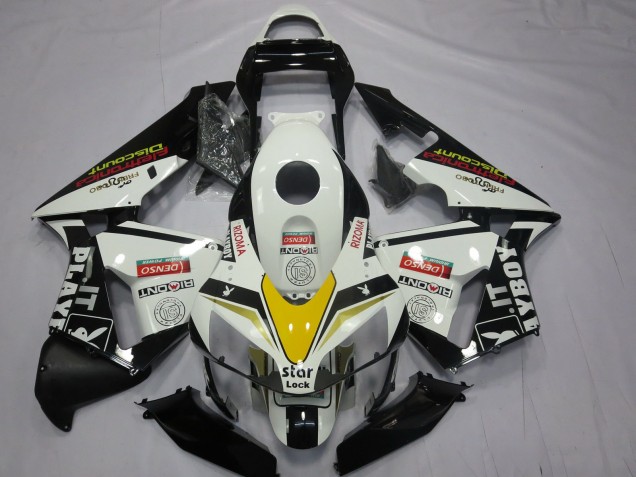 Mejores Carenados Moto Honda CBR600RR 2003-2004 - Blanco Amarillo Negro Brillante Playboy Estilo