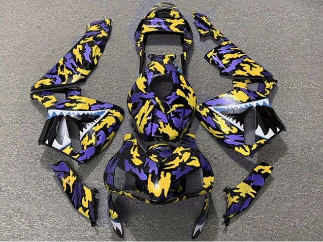 Mejores Carenados Moto Honda CBR600RR 2003-2004 - Púrpura Amarillo Camouflage Tiburón