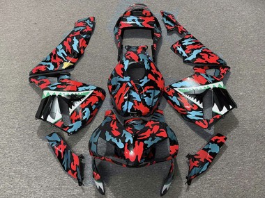 Mejores Carenados Moto Honda CBR600RR 2003-2004 - Rojo Azul Camouflage Tiburón