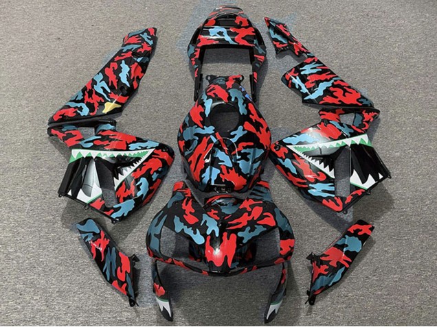 Mejores Carenados Moto Honda CBR600RR 2003-2004 - Rojo Azul Camouflage Tiburón