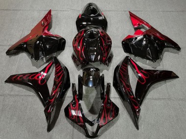 Mejores Carenados Moto Honda CBR600RR 2009-2012 - Negro Brillante Rojo Llama