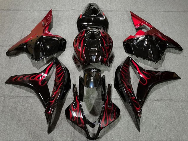 Mejores Carenados Moto Honda CBR600RR 2009-2012 - Negro Brillante Rojo Llama