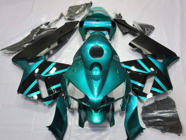 Mejores Carenados Moto Honda CBR600RR 2005-2006 - Azul Verdoso Negro Brillante Diseño
