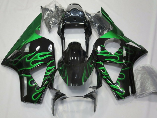 Mejores Carenados Moto Honda CBR954RR 2002-2003 - Negro Brillante Verde Llama