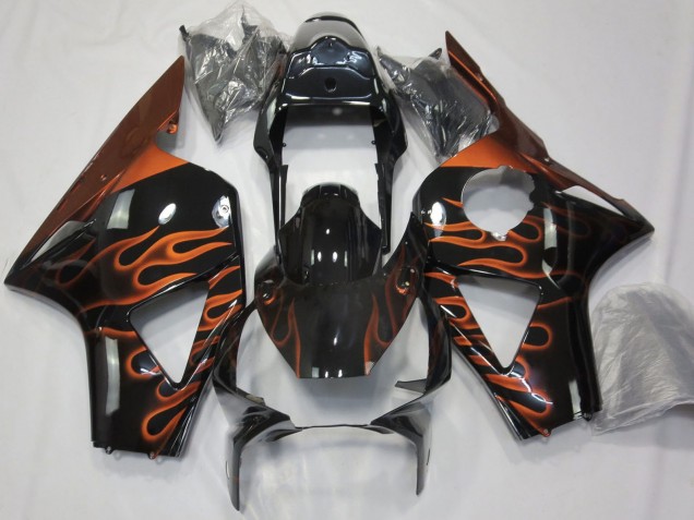 Mejores Carenados Moto Honda CBR954RR 2002-2003 - Negro Brillante Naranja Llama