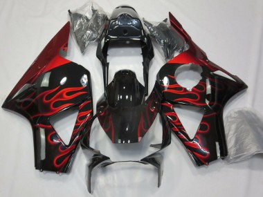 Mejores Carenados Moto Honda CBR954RR 2002-2003 - Negro Brillante Rojo Llama