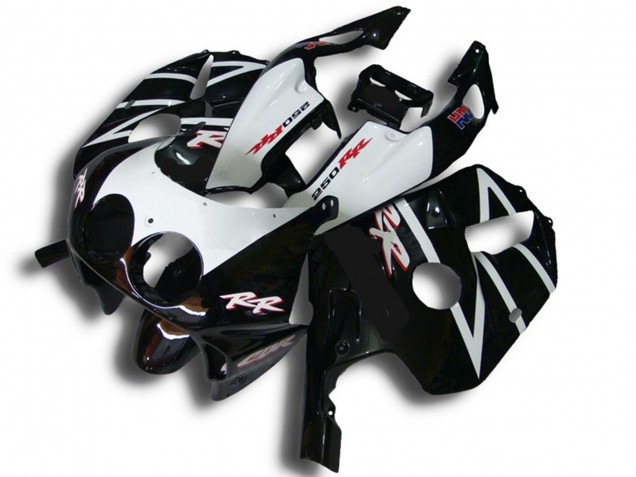Mejores Carenados Moto Honda CBR250RR 1990-1998 - Negro Brillante Blanco RR
