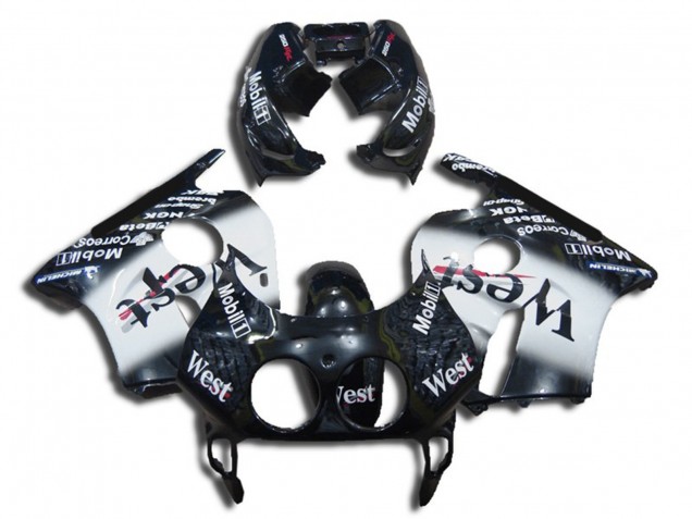 Mejores Carenados Moto Honda CBR250RR 1990-1998 - Negro Brillante Blanco West
