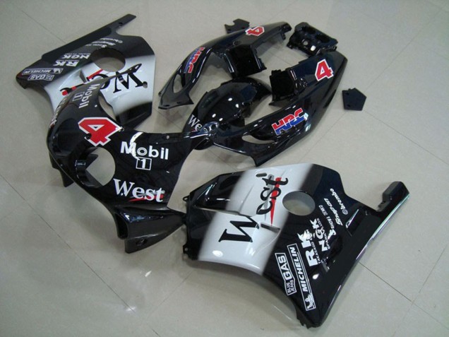 Mejores Carenados Moto Honda CBR250RR 1990-1998 - Negro Brillante Blanco West Mobil