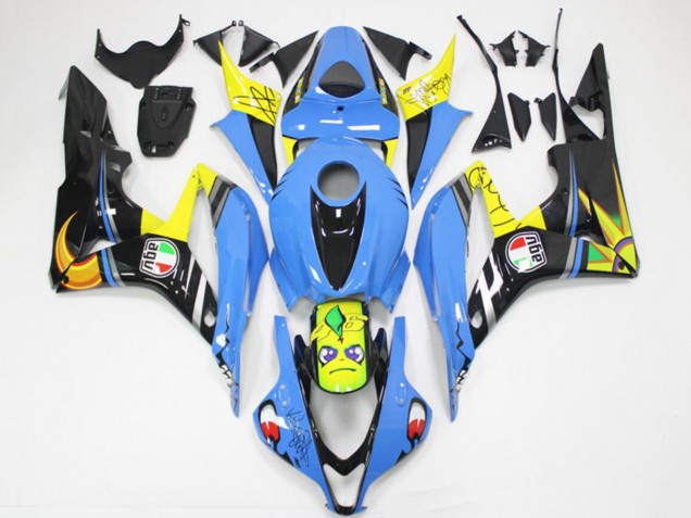 Mejores Carenados Moto Honda CBR600RR 2007-2008 - Azul Claro Amarillo Negro Brillante Tiburón