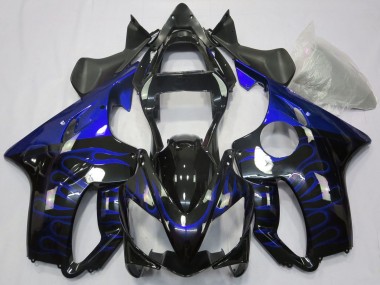 Mejores Carenados Moto Honda CBR600 F4i 2001-2003 - Negro Brillante Azul Llama