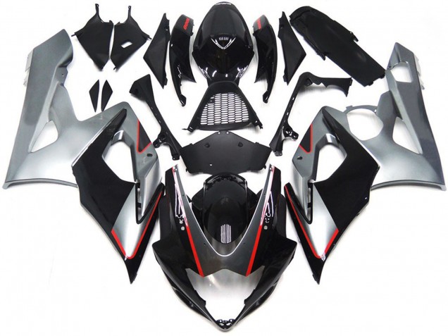 Mejores Carenados Moto Suzuki GSXR 1000 2005-2006 - Negro Brillante Plata Rojo