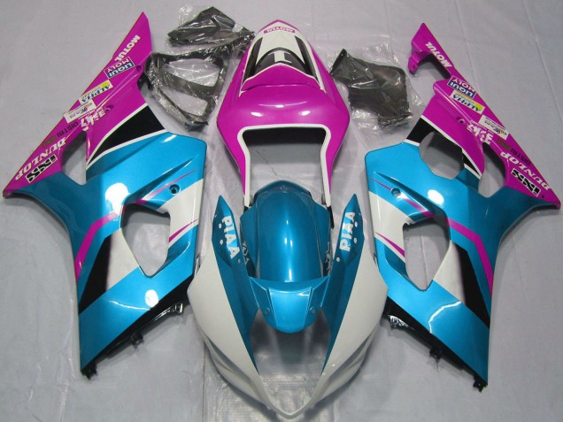 Mejores Carenados Moto Suzuki GSXR 1000 2003-2004 - Azul Claro Blanco Rosa
