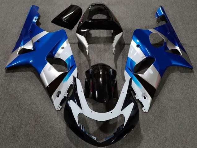 Mejores Carenados Moto Suzuki GSXR 1000 2000-2002 - Azul Plata Negro Brillante OEM Estilo
