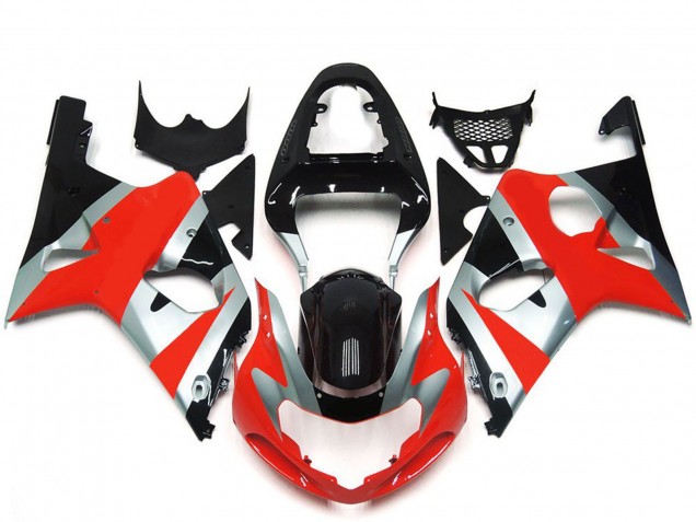 Mejores Carenados Moto Suzuki GSXR 1000 2000-2002 - Plata Rojo Negro Brillante OEM Estilo