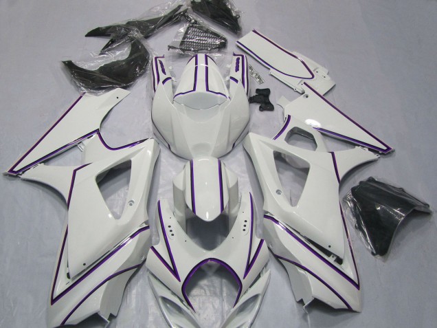 Mejores Carenados Moto Suzuki GSXR 1000 2007-2008 - Blanco Brillante Púrpura Pinstripe
