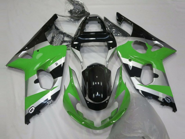 Mejores Carenados Moto Suzuki GSXR 1000 2000-2002 - Verde Plata Negro Brillante OEM Estilo