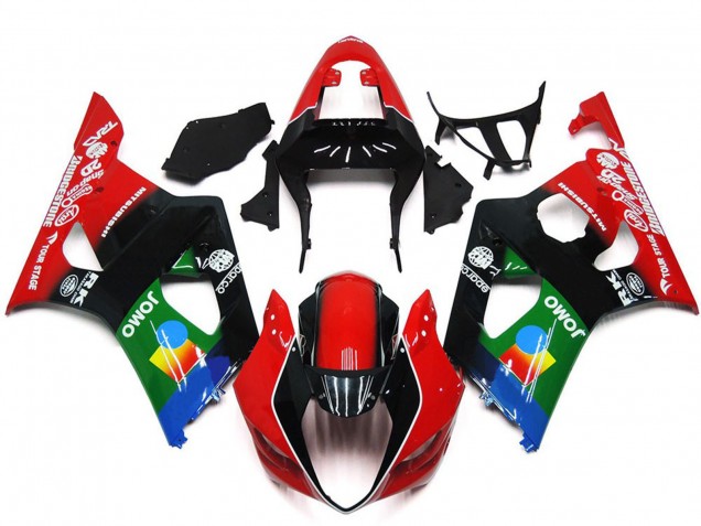 Mejores Carenados Moto Suzuki GSXR 1000 2003-2004 - Rojo Negro Verde JOMO