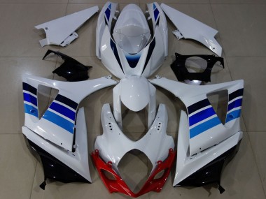 Mejores Carenados Moto Suzuki GSXR 1000 2007-2008 - Blanco Azul OEM Estilo