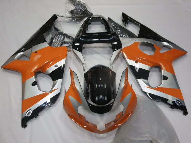 Mejores Carenados Moto Suzuki GSXR 1000 2000-2002 - Naranja Plata Negro Brillante OEM Estilo