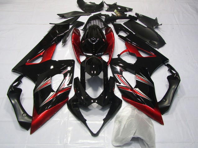 Mejores Carenados Moto Suzuki GSXR 1000 2005-2006 - Negro Brillante Rojo Flare