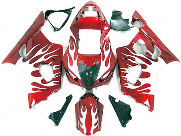 Mejores Carenados Moto Suzuki GSXR 1000 2003-2004 - Blanco Rojo Llama