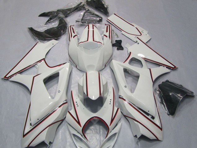 Mejores Carenados Moto Suzuki GSXR 1000 2007-2008 - Blanco Rojo Pinstripe