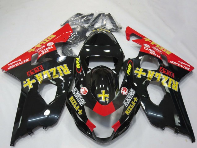 Mejores Carenados Moto Suzuki GSXR 600 / GSXR 750 2004-2005 - Negro Brillante Rojo Amarillo Rizla