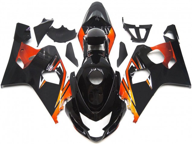 Mejores Carenados Moto Suzuki GSXR 600 / GSXR 750 2004-2005 - Negro Brillante Naranja OEM Estilo