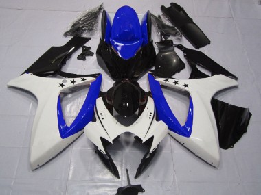 Mejores Carenados Moto Suzuki GSXR 600 / GSXR 750 2006-2007 - Blanco Azul Negro Brillante Estrella