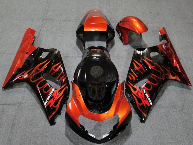 Mejores Carenados Moto Suzuki GSXR 600 / GSXR 750 2001-2003 - Negro Brillante Naranja Llama