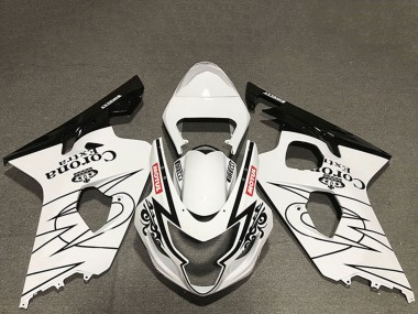 Mejores Carenados Moto Suzuki GSXR 600 / GSXR 750 2004-2005 - Blanco Negro Brillante Corona Motul Estilo