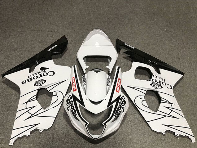 Mejores Carenados Moto Suzuki GSXR 600 / GSXR 750 2004-2005 - Blanco Negro Brillante Corona Motul Estilo