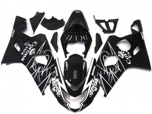 Mejores Carenados Moto Suzuki GSXR 600 / GSXR 750 2004-2005 - Negro Brillante Blanco Corona Estilo