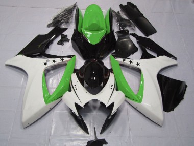 Mejores Carenados Moto Suzuki GSXR 600 / GSXR 750 2006-2007 - Verde Blanco Negro Brillante Estrella