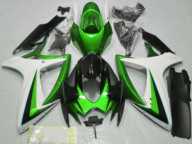 Mejores Carenados Moto Suzuki GSXR 600 / GSXR 750 2006-2007 - Verde Blanco Negro Brillante