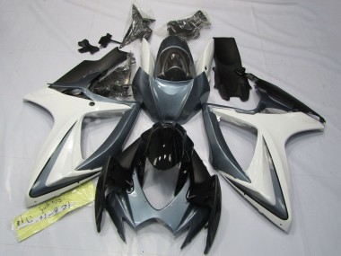 Mejores Carenados Moto Suzuki GSXR 600 / GSXR 750 2006-2007 - Blanco Gris Negro Brillante