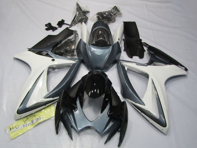Mejores Carenados Moto Suzuki GSXR 600 / GSXR 750 2006-2007 - Blanco Gris Negro Brillante