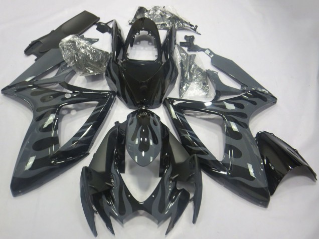 Mejores Carenados Moto Suzuki GSXR 600 / GSXR 750 2006-2007 - Gris Negro Llama