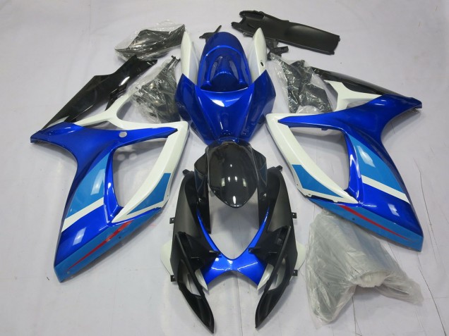 Mejores Carenado Moto Suzuki GSXR 600 / GSXR 750 2006-2007 - Blanco Azul Negro Brillante